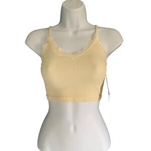 Wild Fable Junior Ribbed Seamless Lace Trim Bralette Top Off White Size XS